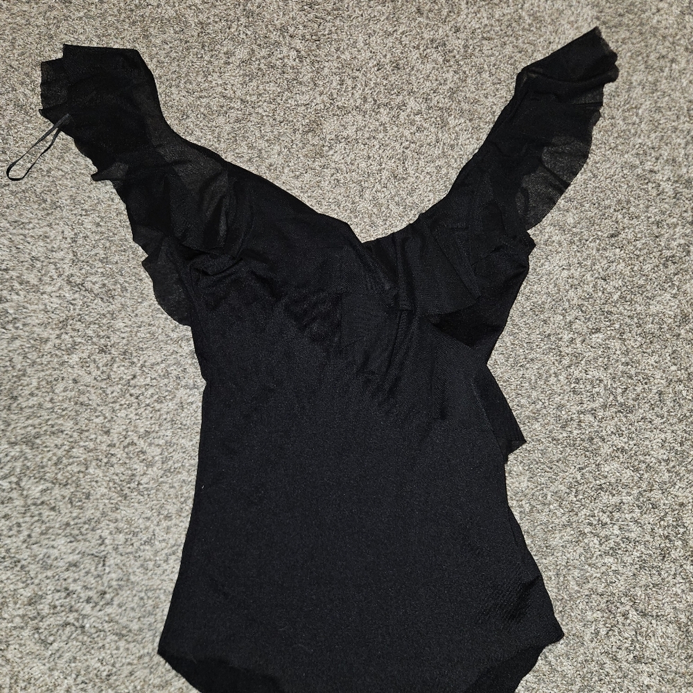 ZARA Black Ruffled Women's Bodysuit